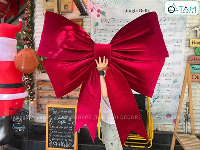 Nơ đỏ vải nhung xịn 4 cánh cỡ lớn [Đứng form - Nhiều cỡ] PK-NO-10